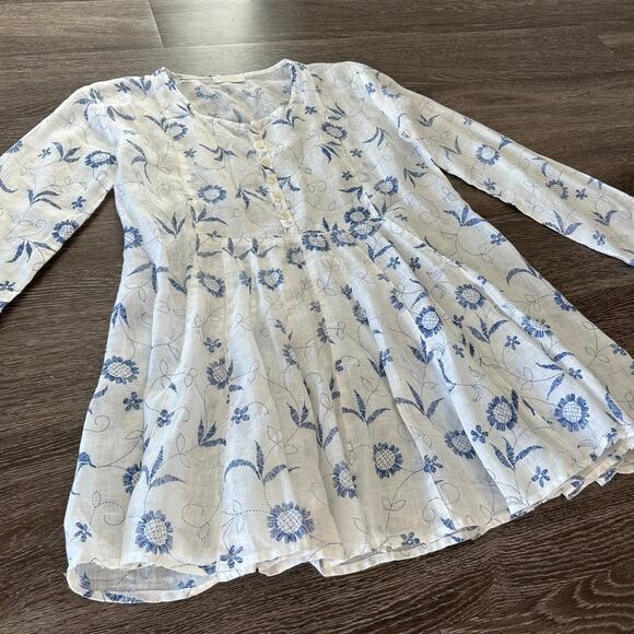 CP Shades Blue Floral Print Linen Dress Size Small Long Sleeve Peasant Tunic EUC - Picture 6 of 16